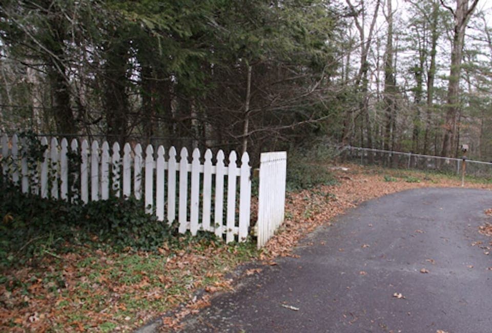 Gate opens to driveway to The Hideaway 
