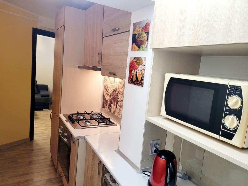 Deluxe Apartment | Private kitchen | Fridge, microwave, stovetop, cookware/dishes/utensils