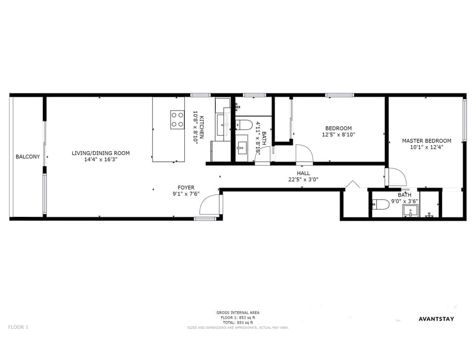 Floor plan of 1 individual unit of the buyout. Floor plans are the similar for the other units