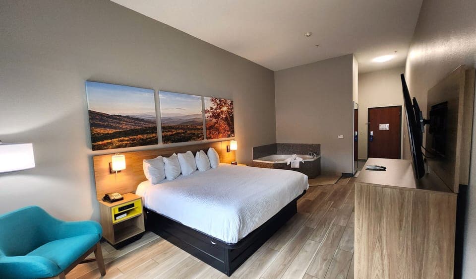 Deluxe Studio Suite, 1 King Bed, Non Smoking | Desk, laptop workspace, iron/ironing board, free cribs/infant beds