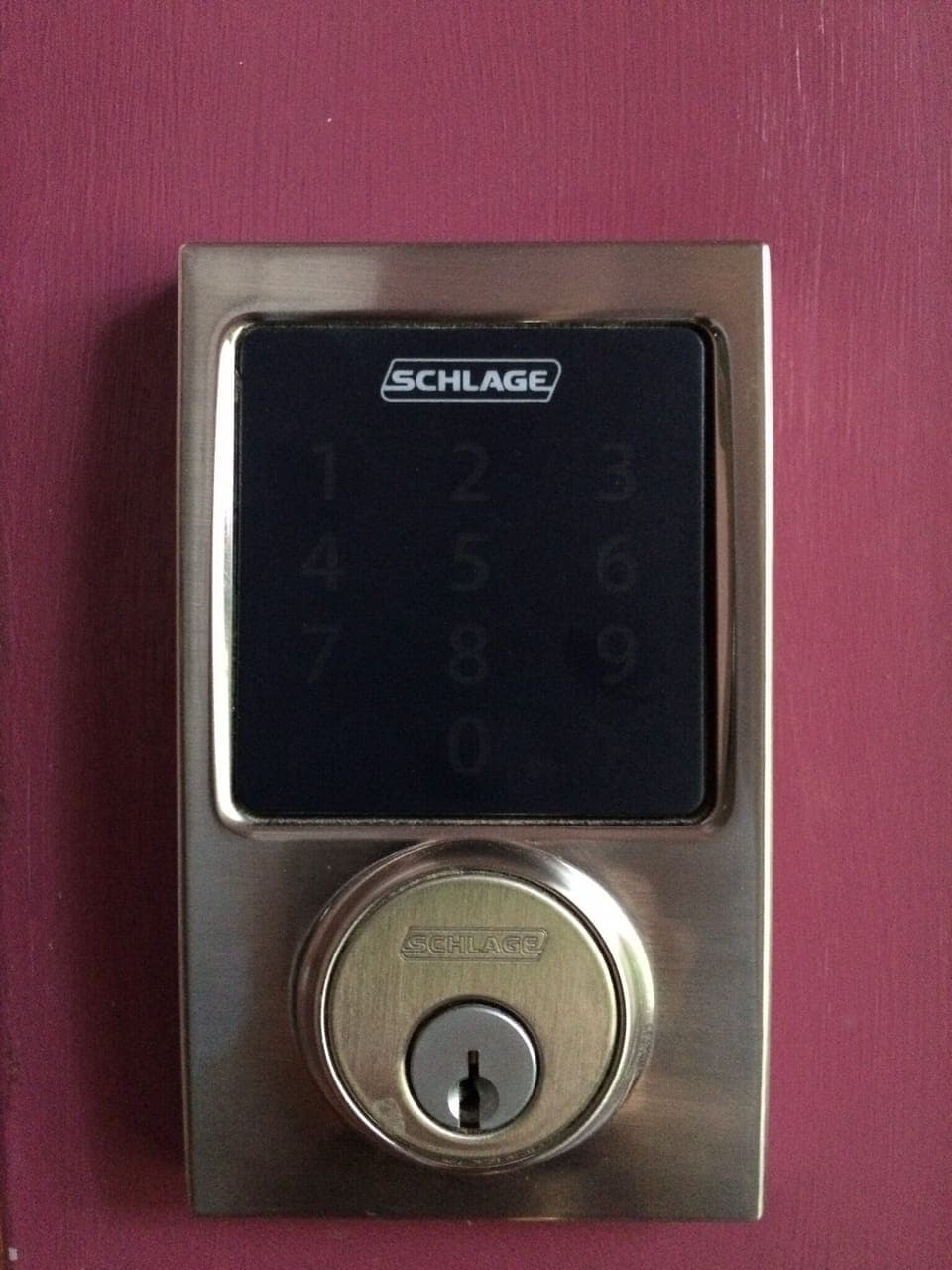 Schlage digital locks on both the front and back doors instead of keys.