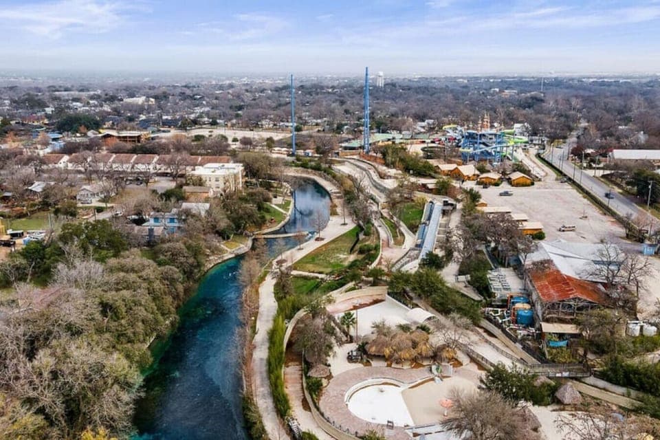 Aerial view of Comal River at Haus on the Rapids