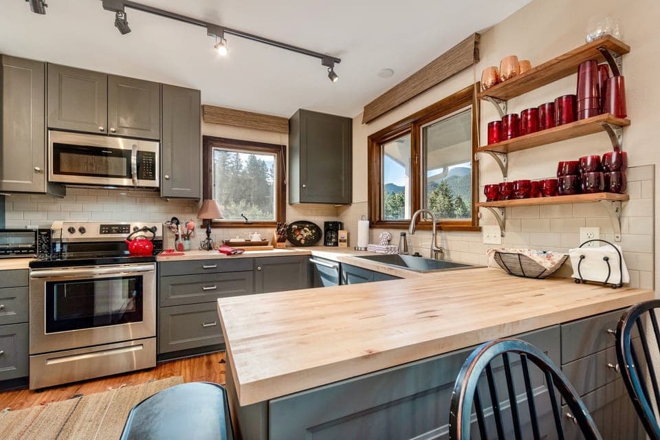 Room, Indoors, Hardwood, Flooring, Kitchen Island