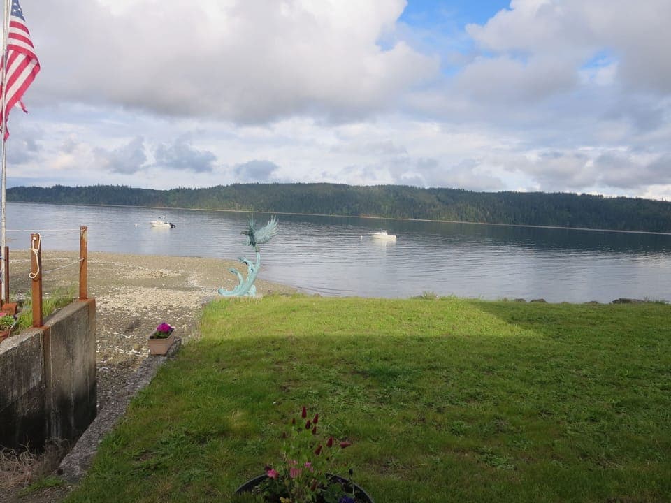 Low tide showing steps to beach.