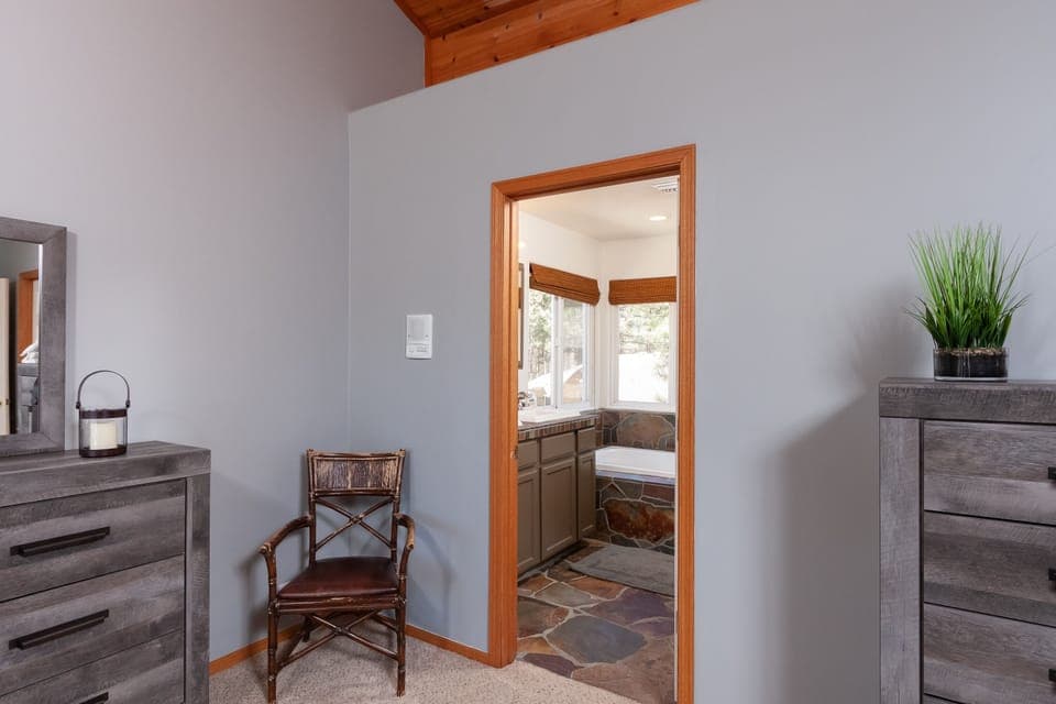 Large, private master bathroom with double sink vanity, spa tub and shower!