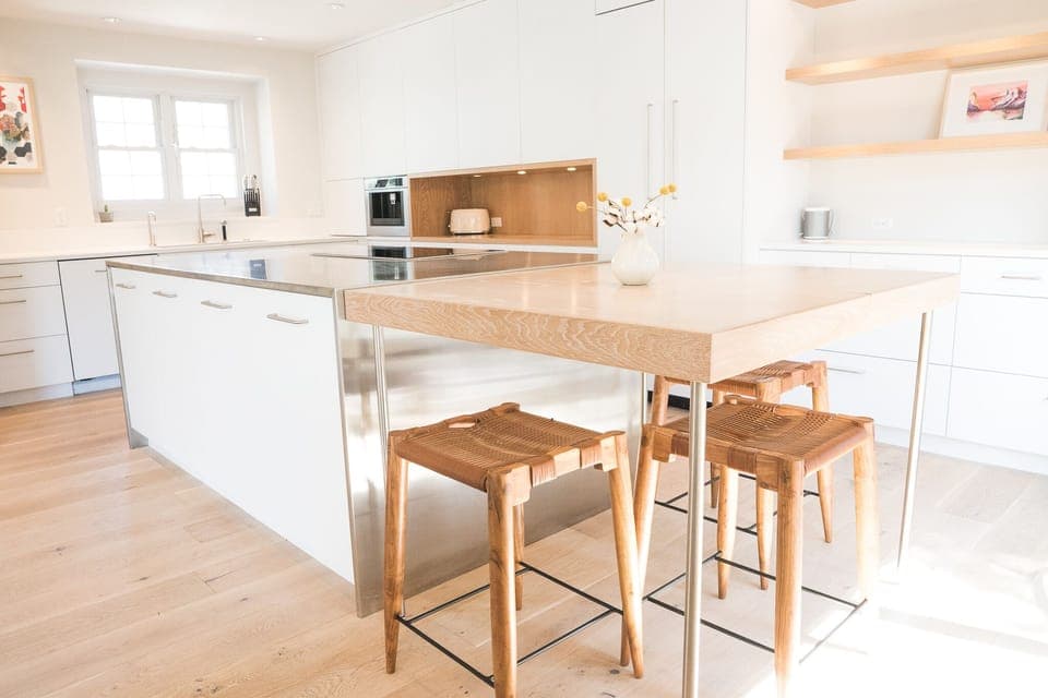 Huge open kitchen with built in espresso maker