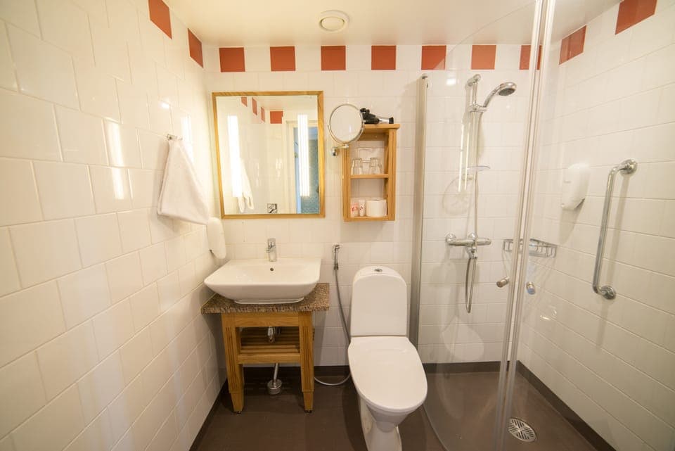 Shower, free toiletries, hair dryer, bathrobes