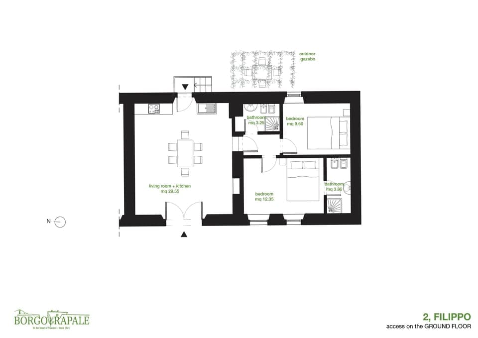 Apartment, 2 Bedrooms, Terrace, Garden View | Floor plan