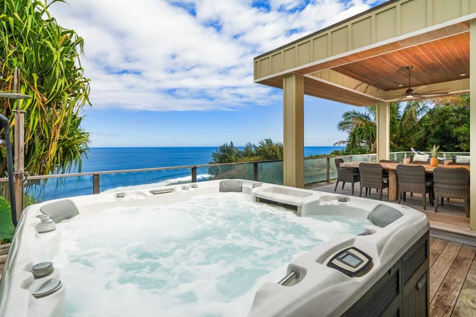 Hot tub with ocean views