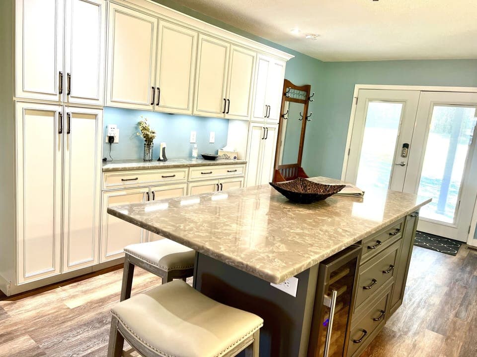 Renovated kitchen in 2021. Stainless steel appliances and wine cooler!  