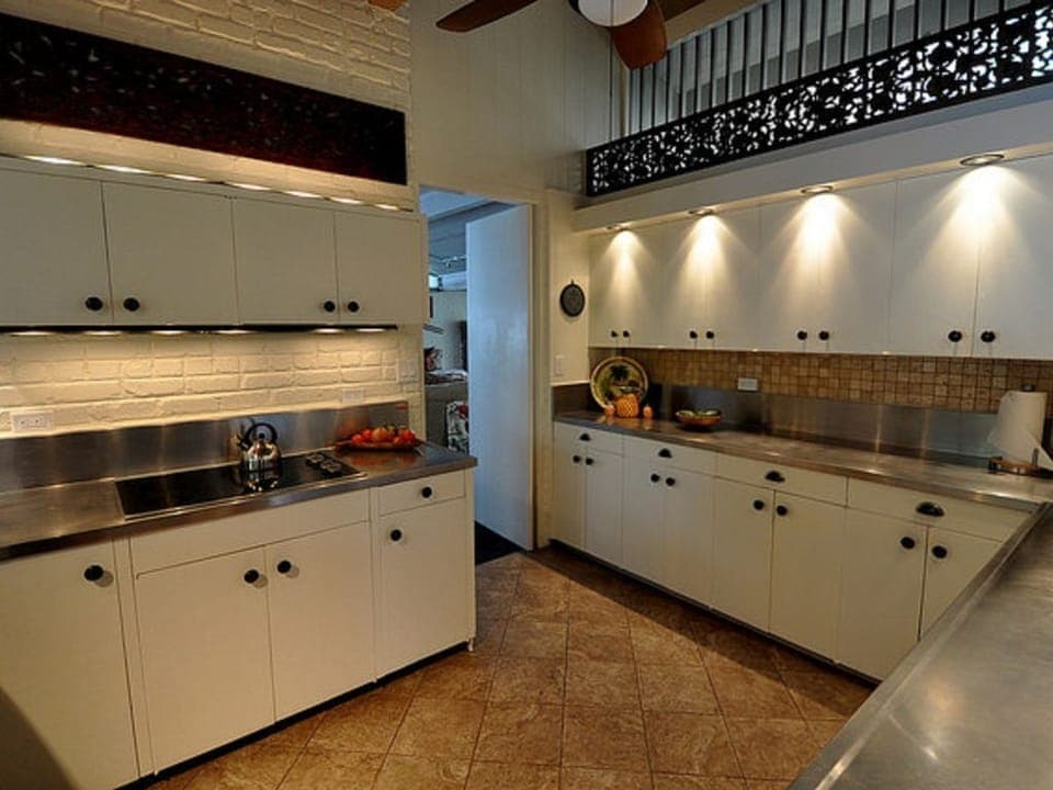 Fully-equipped kitchen with stainless steel counter-tops
