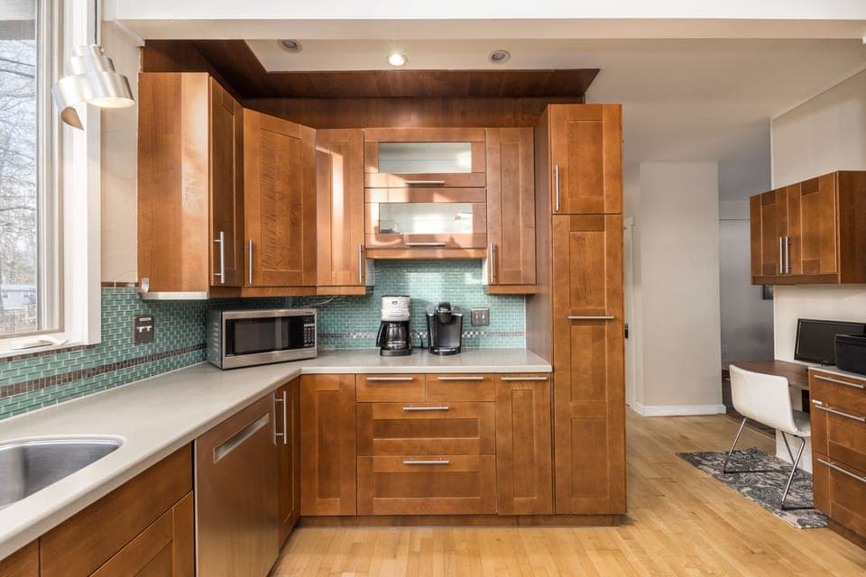 Fully stocked kitchen.