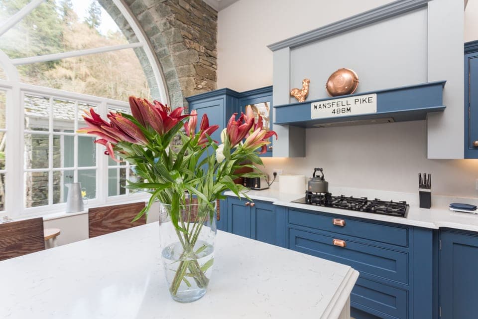 The kitchen island and gas hob