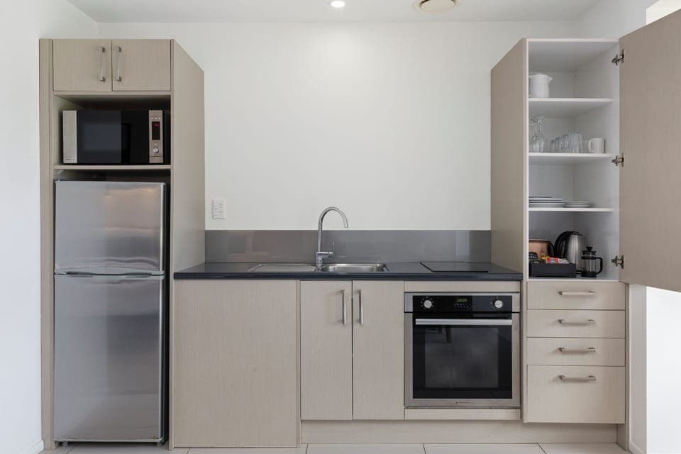 Fridge, microwave, electric kettle