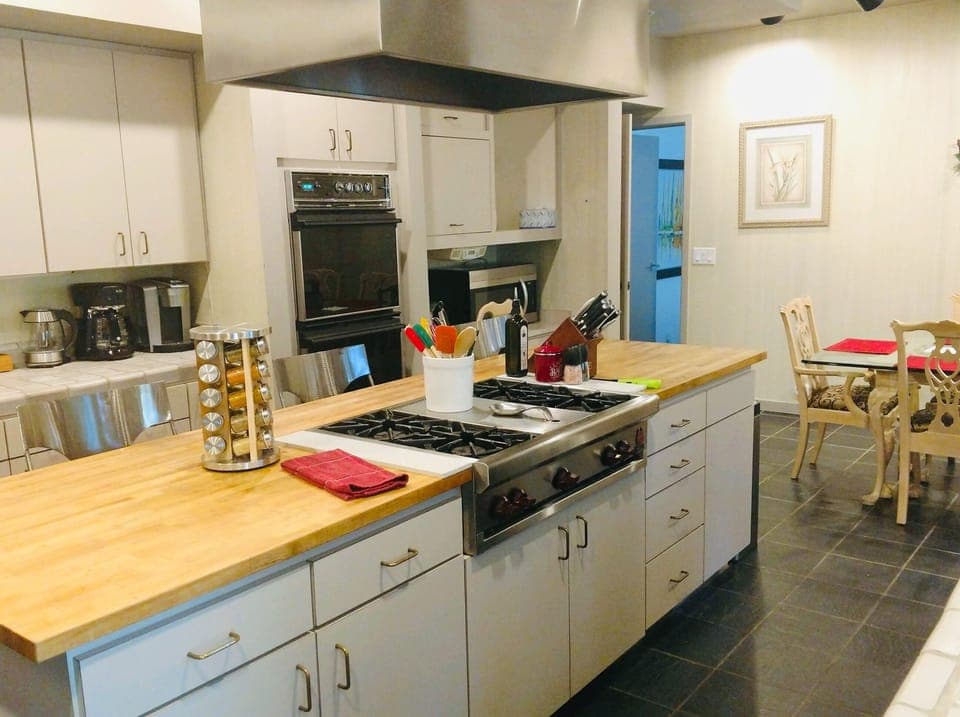 Butcher Block Counter and Wolfe Range