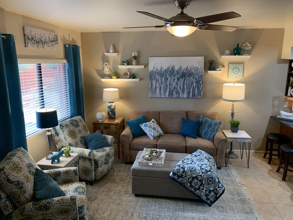 Two comfortable recliners in the living room area.