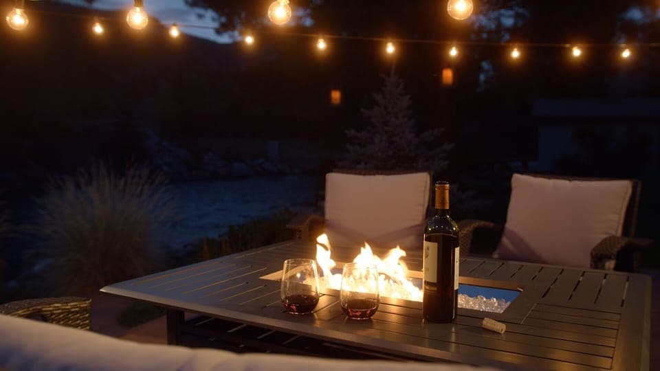 Enjoy the outdoor seating and propane fire down by Crystal river in Redstone colorado
