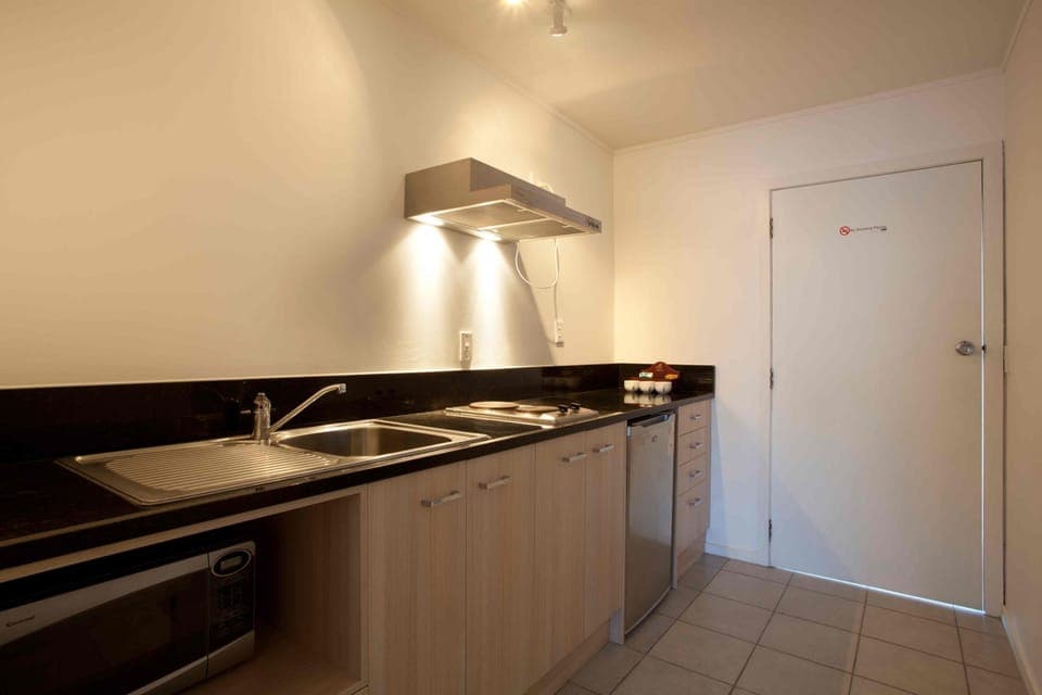 Mini-fridge, microwave, stovetop, electric kettle