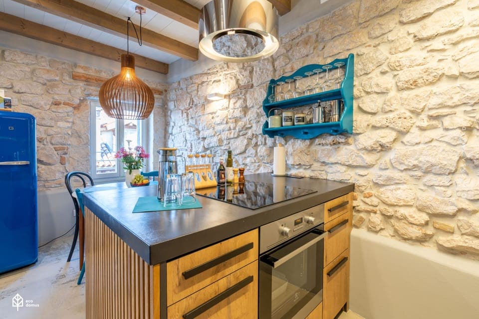 Apartment, 1 Bedroom, Sea View (Room 3, Second Floor) | Private kitchen | Full-size fridge, oven, stovetop, dishwasher