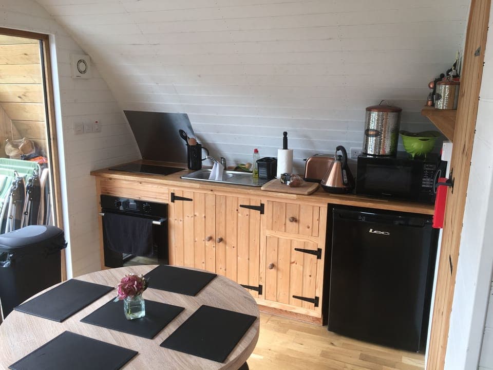 Superior Chalet | Private kitchenette | Fridge, stovetop, electric kettle, toaster