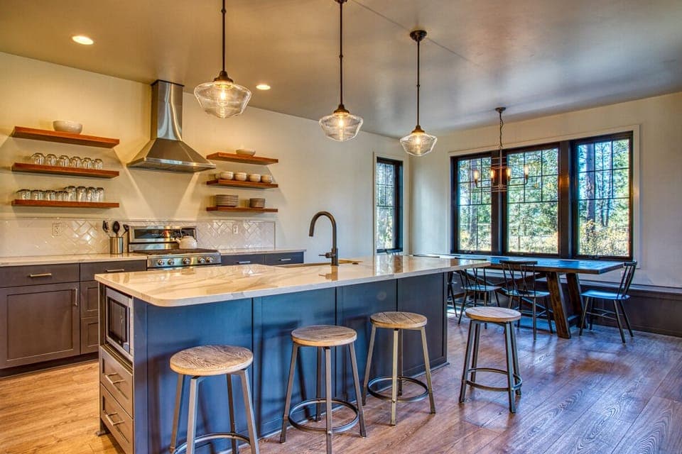Open chef's kitchen and dining nook.