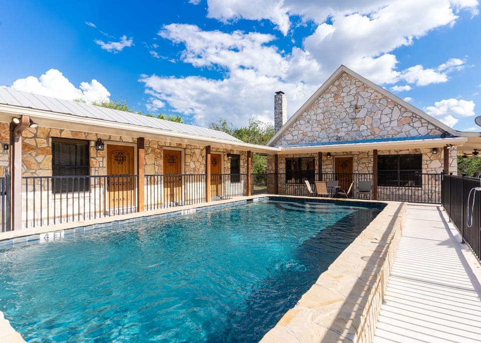 Pool side view of patio