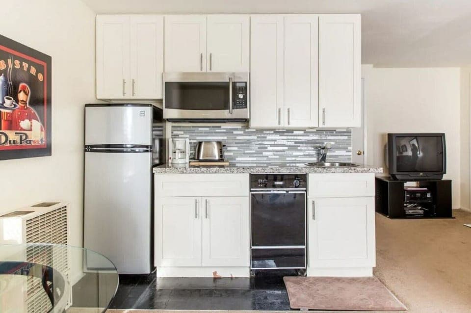 Kitchenette includes coffee maker, toaster, microwave/convection oven, frig, etc