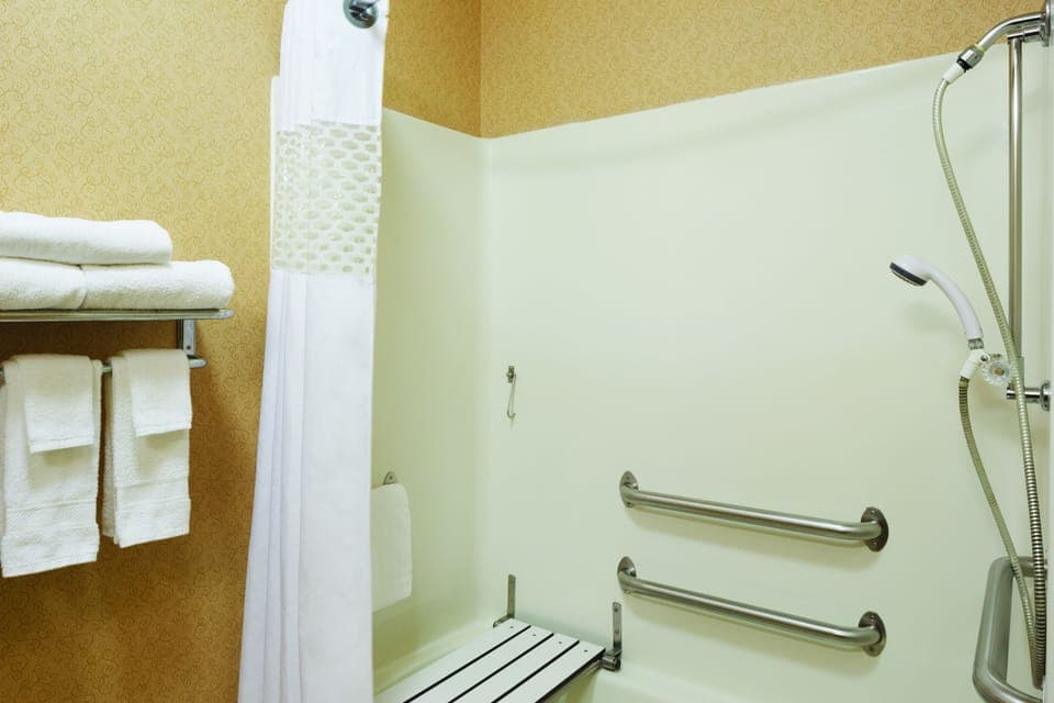 Combined shower/tub, hydromassage showerhead, free toiletries