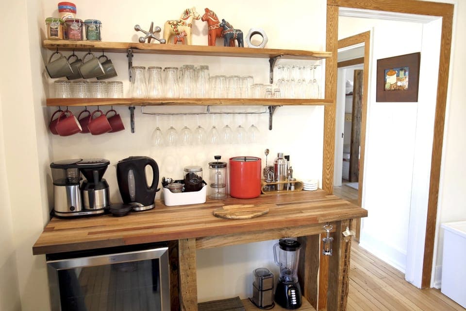 Built-in bar and coffee station.