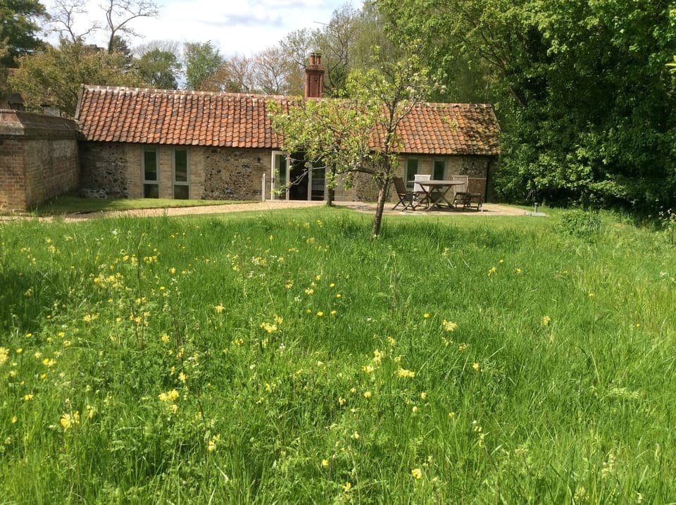 Orchard cottage in the spring.