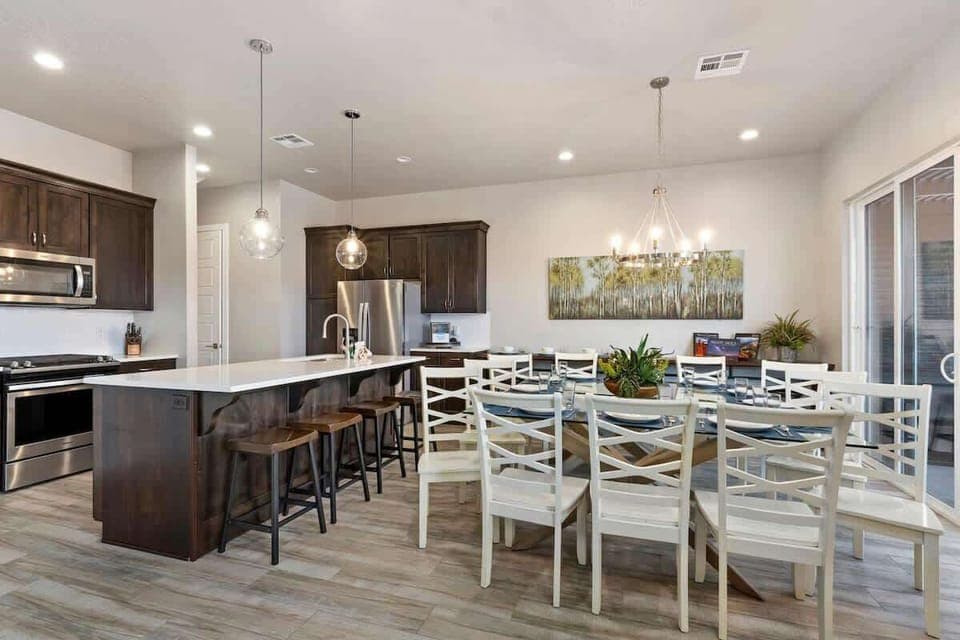 Spacious kitchen and dining open to adjacent family room