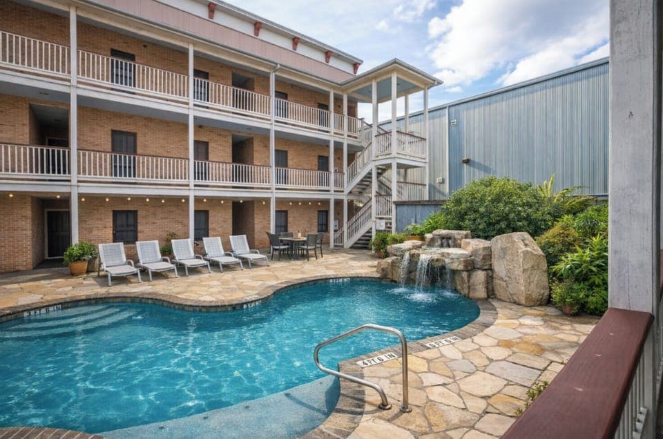 View of the condo swimming pool from the back patio!