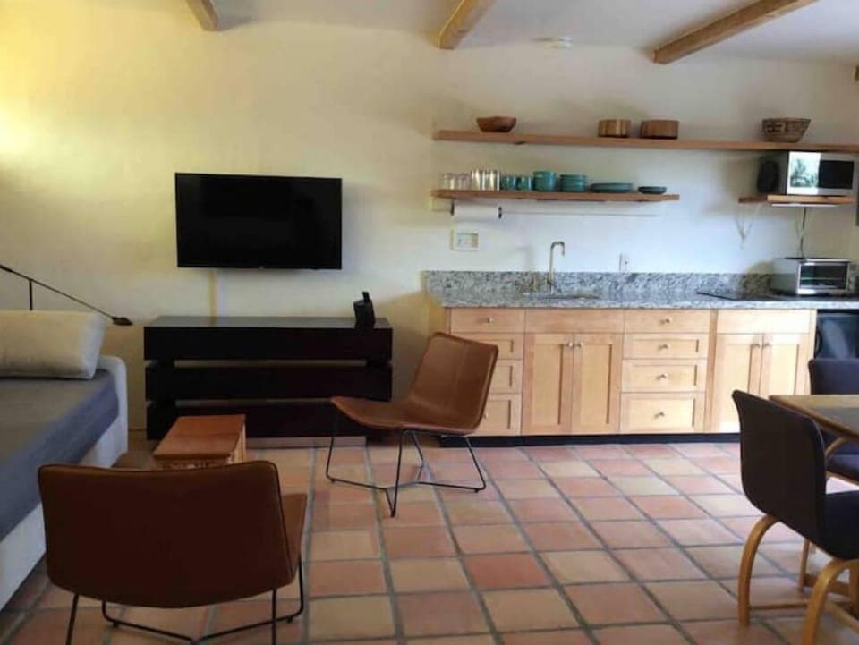 Kitchen and lounge area.