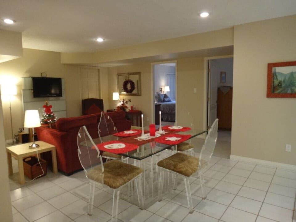 Glass topped table set for Christmas