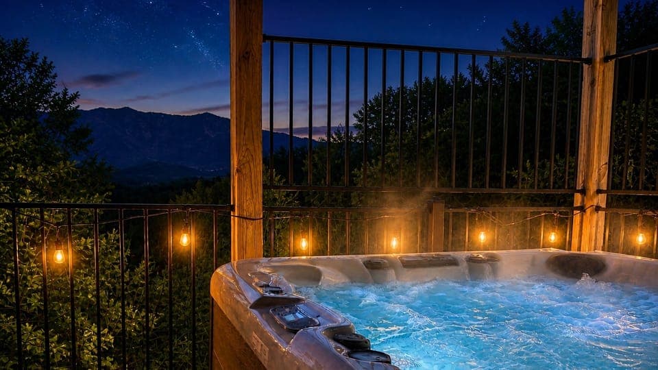 Mountain views from the hot tub can be especially inviting at sunset or on a clear night. You can almost "feel" the steam coming off that water!