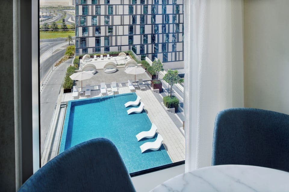 Outdoor pool, sun loungers