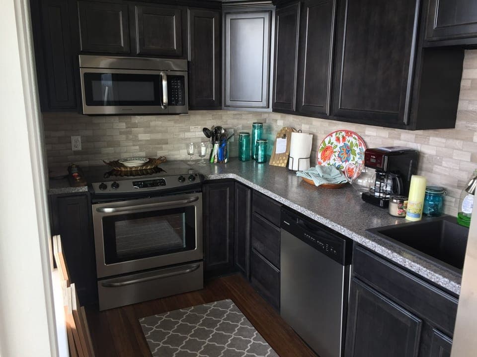 Kitchen with all cook wear / electric skillet/ reg coffee and Keurig 