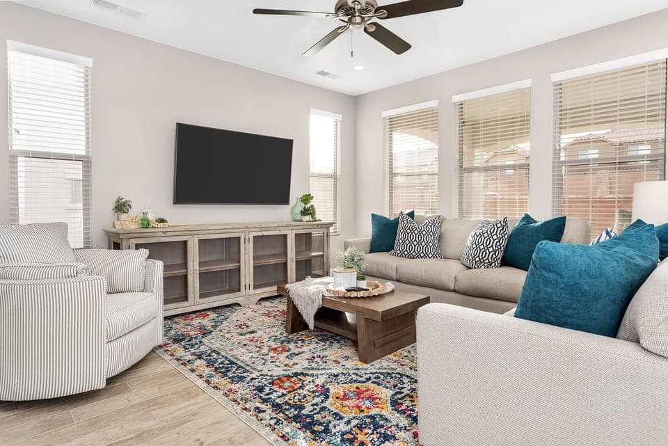 Family room featuring large flat screen tv and comfortable seating