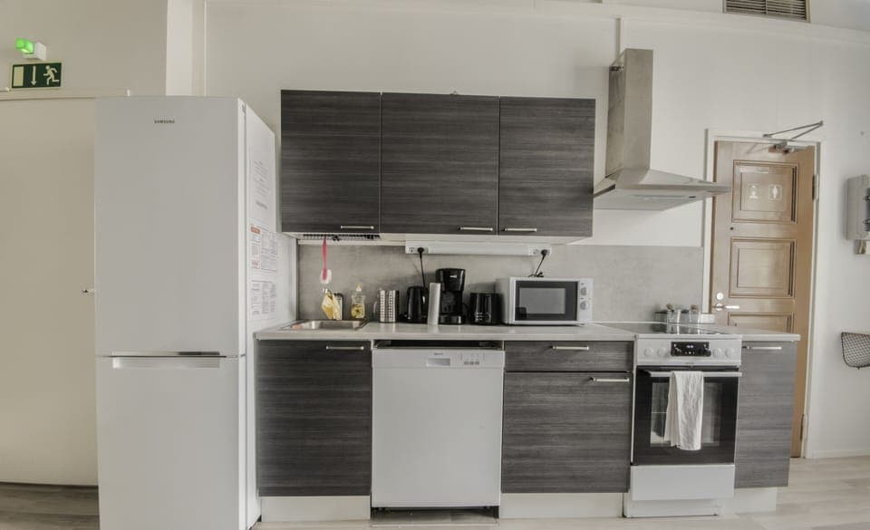 Business Apartment, 2 Bedrooms | Private kitchen | Shared fridge, microwave, coffee/tea maker, electric kettle