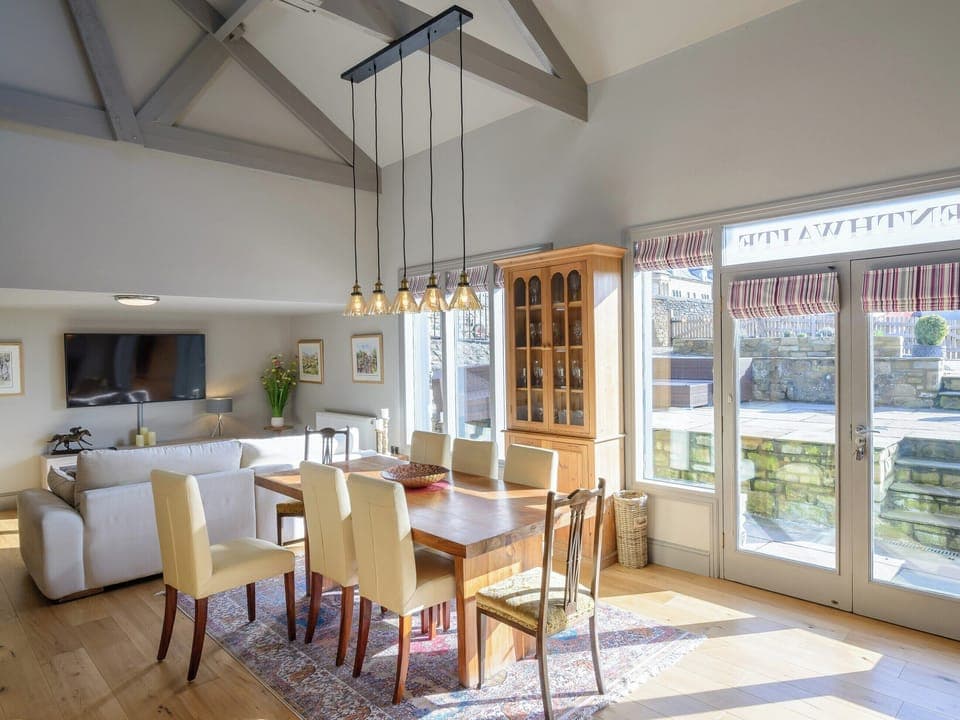 High-ceiling, beamed living area | Penthwaite, Leyburn