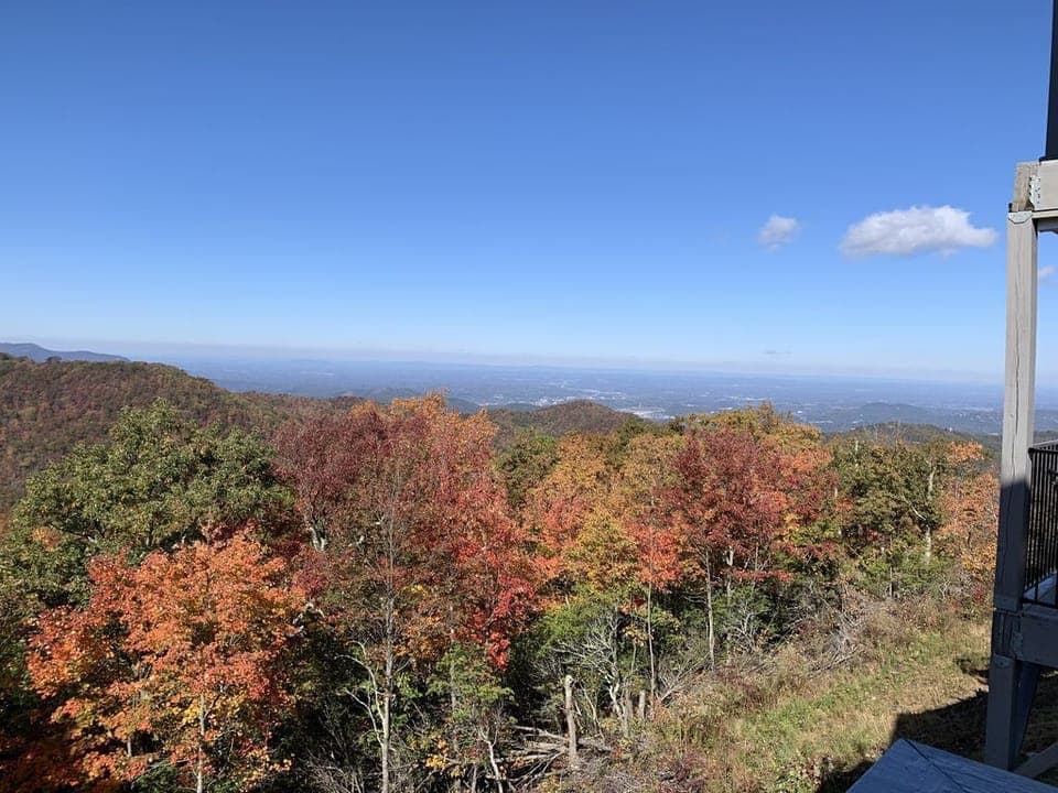 Fall foliage from the deck — peak October color at elevation