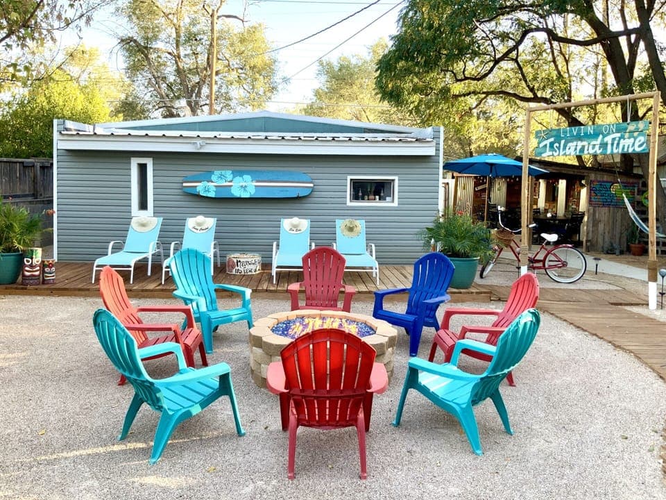 Looking into the backyard, at The Bung, my 1 bedroom back house listing.