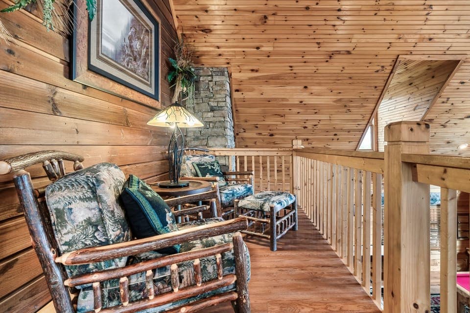 The Mezzanine is a great spot to relax with a drink & enjoy the mountain views!