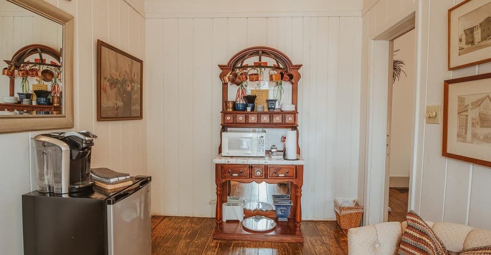 Mini fridge, microwave, toaster, coffee service