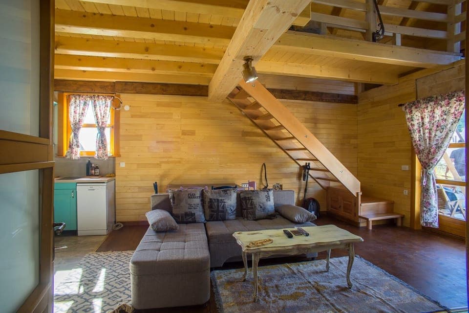 Sofa bed has a pull out mechanism, where comfortable can sleep 2 people. 