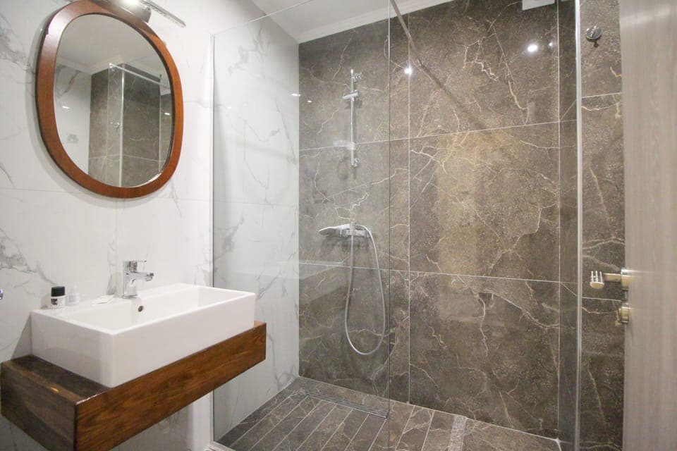 Shower, free toiletries, hair dryer, towels