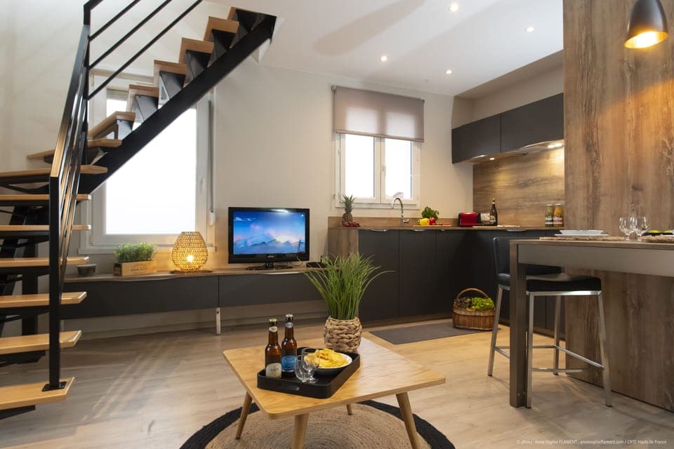 Deluxe Duplex | Living area | 50-cm flat-screen TV with cable channels, TV