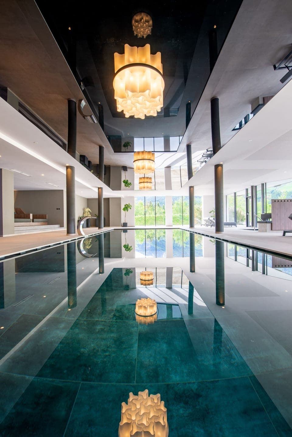 Indoor pool, outdoor pool, pool umbrellas, sun loungers