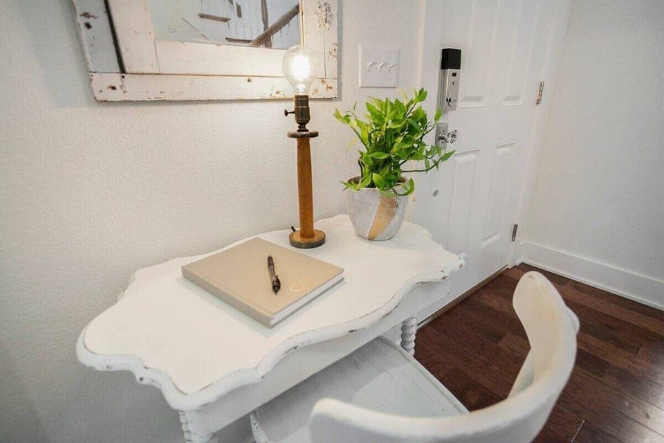 Back to the front of the house, beside the front door, is our guest book desk space. Please leave us a note and tell us about your stay along with any comments, suggestions, or things you love about the place. We'd love to read it!