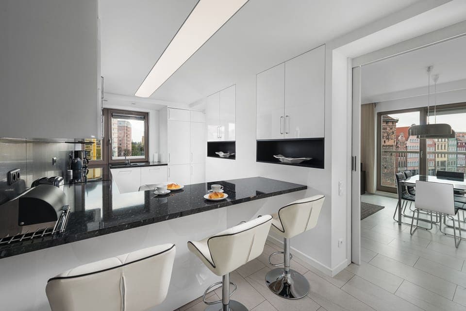 Deluxe Apartment, 2 Bedrooms, River View (without parking) E24 | Private kitchenette | Fridge, microwave, stovetop, dishwasher